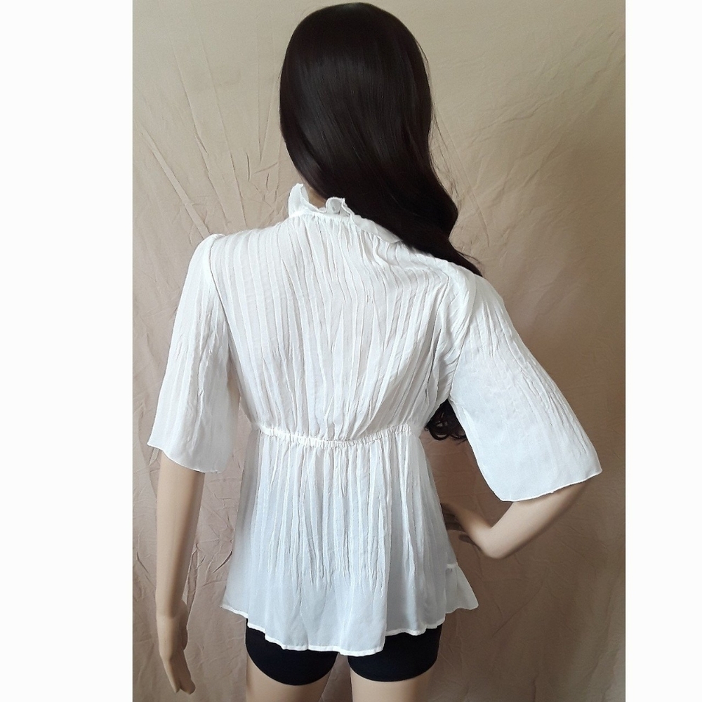 NY Collection White Ruffled Button Up Blouse - Picture 4 of 4